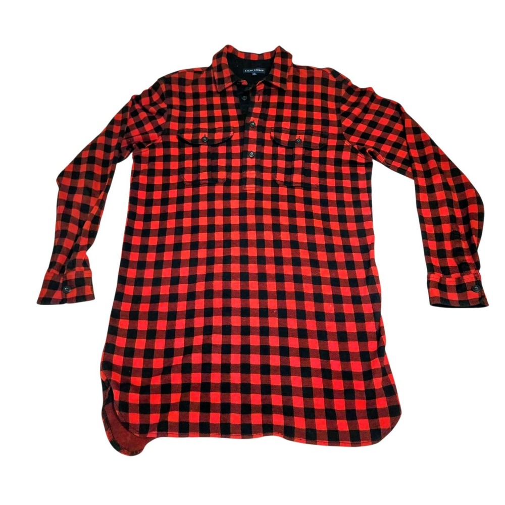 🔥‎ Ralph Lauren Blue Label Red Black Buffalo Check Plaid Pull Over Shirt Dress